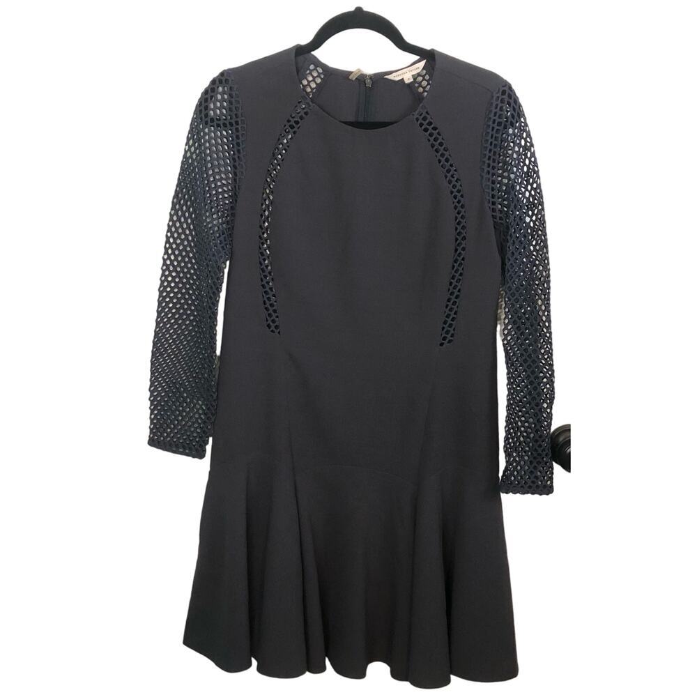 Rebecca Taylor Size 8 Charcoal Gray Dress Mesh Long Sleeve Ruffle Skirt Party